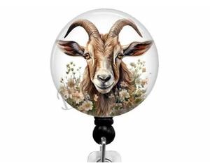 Cute goat on retractable black badge reel.